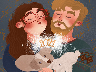 New Year card 2021 2021 character couple cozy hipster illustrator love new year new year card pf portraits sparks sweater