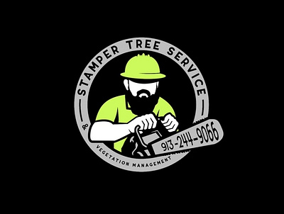 Stamper Tree Service Logo branding chainsaw guy local logo tree tree service