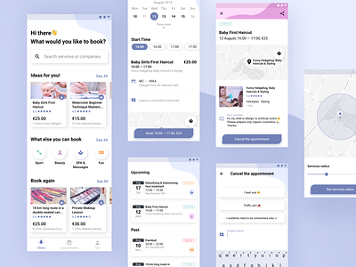 Booking App android blue booking cards figma material design pink productdesign