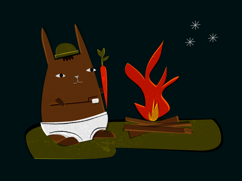 Lonely Bunny bunny campfire camping carrot fire flames marshmallow rabbit smore stars underwear