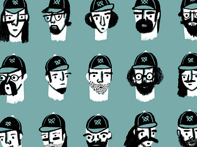 The Pretzels baseball baseball hat beards hat heads portraits roster sports squad team teammates