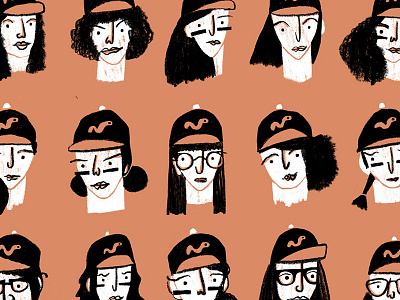 The Worms baseball baseball hat faces hats portraits roster sports team teammates women worms