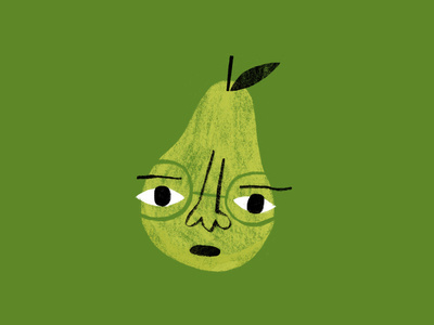 Pear face food fruit glasses green head leaf pear portrait shapes stem texture