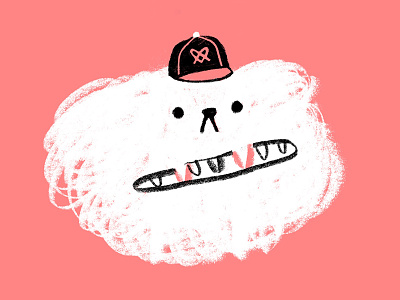 Mascot baguette baseball baseball hat bread dog fluffy pretzel puffy puppy white