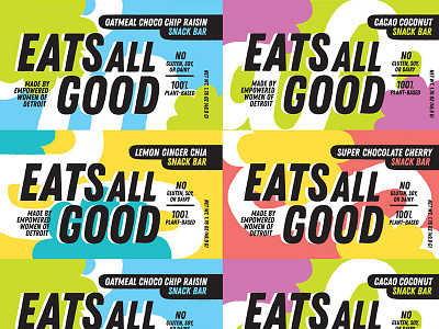 Eats All Good branding collage colorful food packaging granola bar identity italics label design labels packaging packaging design snack bar snacks