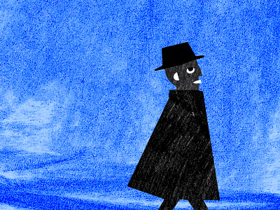 Walking blue blue sky charcoal coat collage hat man profile shapes silhouette texture walking