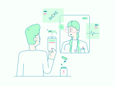 Online Doctors digital illustration digital product green health iconography illustration lavender medical medicine onboarding illustration pictogram product illustration remote work ui ux