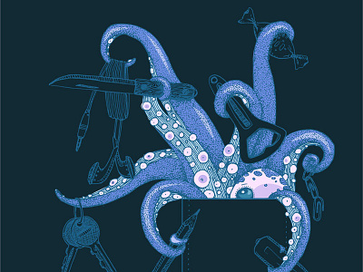 pocket octopus animals blue corel drawing earphones illustration keys knife octopus pocket t shirt