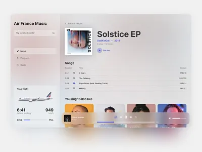 Daily UI 09 — Music Player 009 air france airplane app app design apple big sur daily ui dailyui dailyui009 figma floating ios14 macos minimal music music player plane ui ux