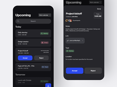 Daily UI 038 — Calendar 038 app black calendar daily ui dailyui dark mode figma mobile ui ux