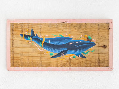 Ballena y su ballenato ballena ballenato illustration ilustracion madera sea undersea whale wood