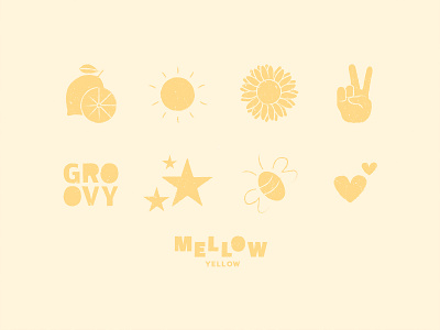 Mellow Yellow Branding bee doodle groovy happiness heart lemon mellow yellow peace star sun sunflower tone