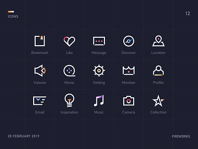 Fireworks Icons bookmark discover email email app icon inspiration like line location member message profile volume
