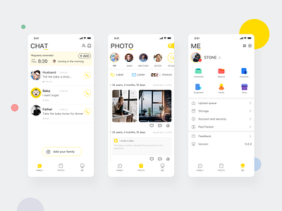 TImeHut app branding chat design family mobile ui ux yellow 设计