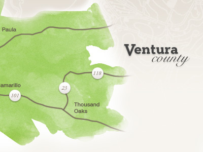 Ventura County california county illustration map ventura watercolor