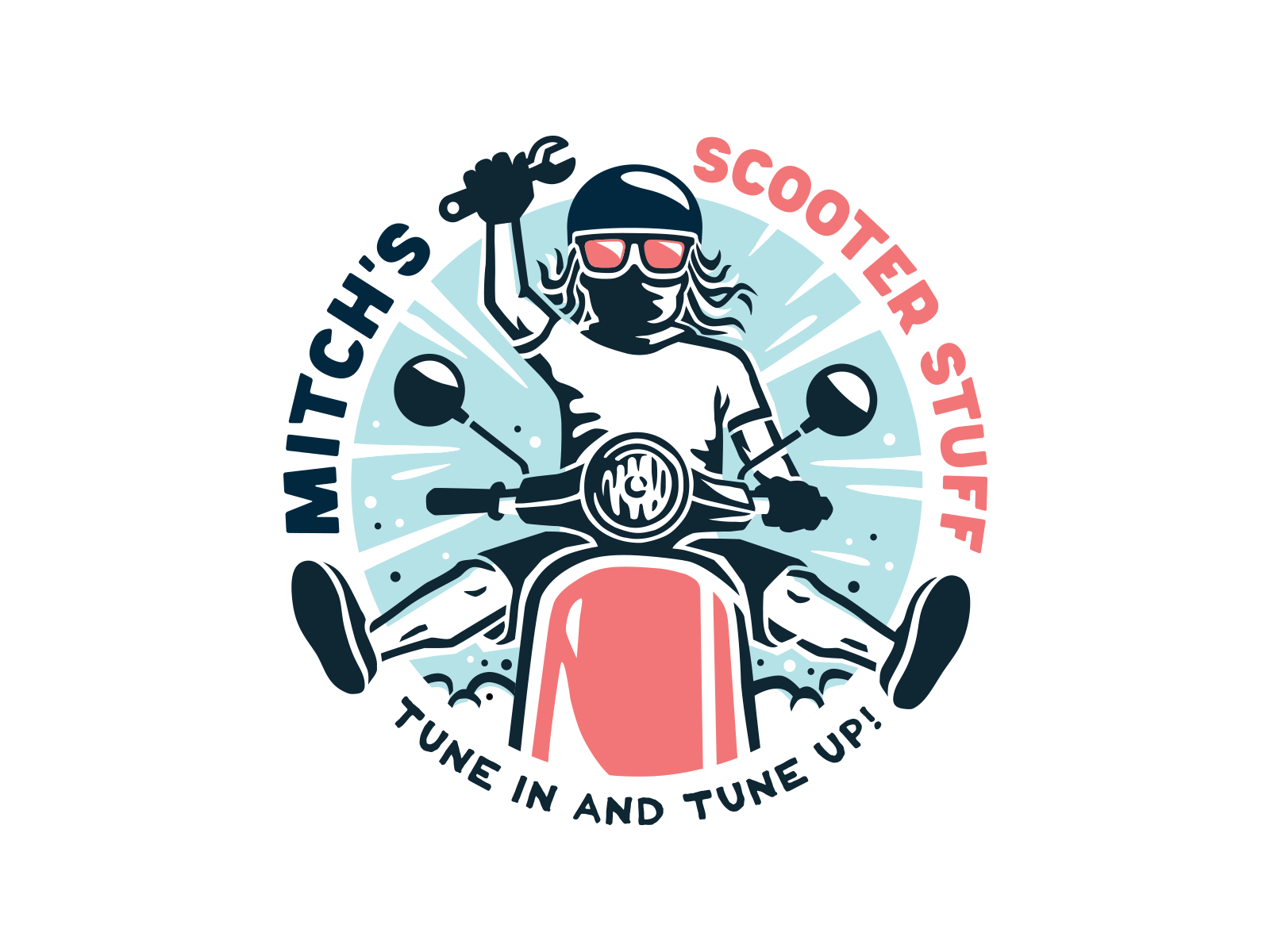 Mitch's Scooter Stuff branding channel character fast illustration illustrator logo mascot mask moped motorcycle scooter social sunglasses tips vespa wrench youtube youtube logo youtuber