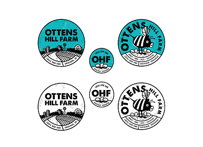 OHF labels bee branding eggs farm honey illustrator labels local logo mascot non gmo pig quirky stickers