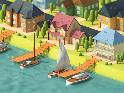 City of Hampton 3d 3d illustration beach c4d cinema4d city houses illustration isometric isometric 3d isometric art isometric illustration land low poly low poly city lowpoly modeling