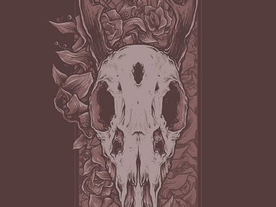 Dried up alternate art design drawing flowers horn illustration ink skull