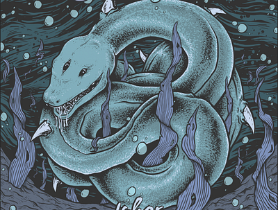 The real eel album art art band bubble color deep sea design drawing eel graphic illustraion music print sea skull water