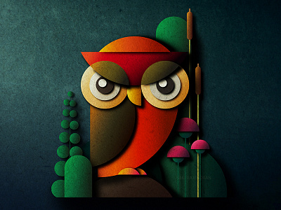 Owl creative illustration digital art illustration owl paper art style paper cutting art round shape