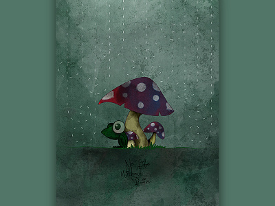 No Life Without Rain frog little frog memories mushrooms rain rain illustration raindrops rainy rainy season water watercolour