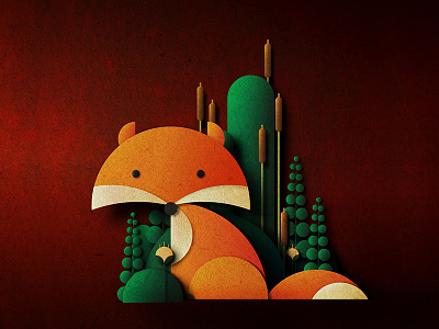 Fox creative illustration digital art fox fox illustration illustration paper art style paper cutting art round shape