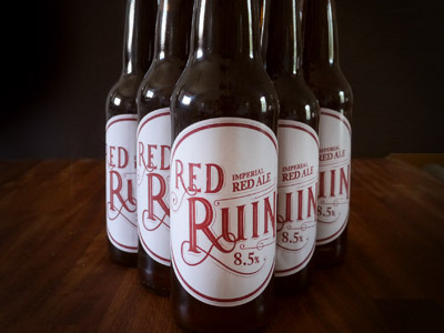 Red Ruin Homebrew label beer label lettering script typography
