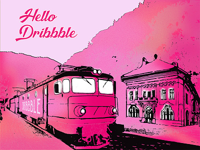 Hello Dribbble debut design dribble first shot illustration station train vector