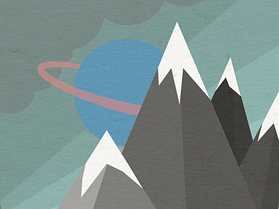 Planet And Mountains blue grey mountain pink planet sky