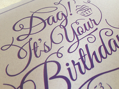 Dag! birthday birthday card card cupcake design lettering print purple script type typography