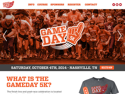 GameDay 5K Website 5k foam finger football fun gameday homepage one page run sports tailgate web design website