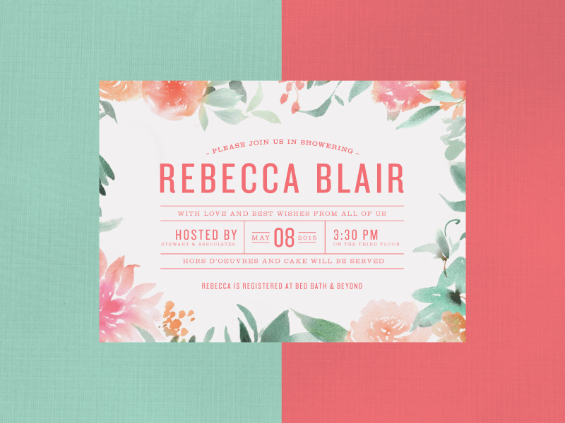 Bridal Shower Invite print wedding bridal event feminine watercolor flowers teal coral typography type invitation