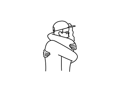 tight hug blackandwhite couple hat hug illustration love