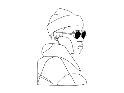 dude with glasses black and white cool hat illustration online simple sunglasses