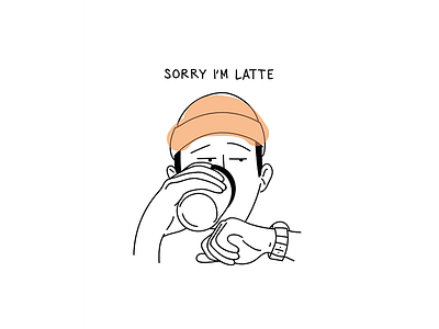 sorry I'm latte art black and white coffee design guy illustration monday morning orange simple time watch