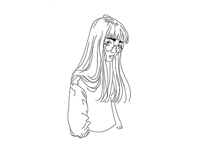 Hoodie art bangs black and white girl glasses hoodie illustration long hair simple