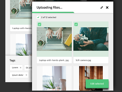 Mobile upload process interface material design panel layout responsive tagging upload uploading