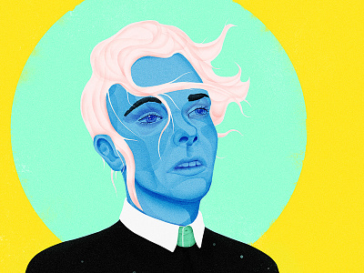Acid rain blue skin digital illustration portrait print wind woman