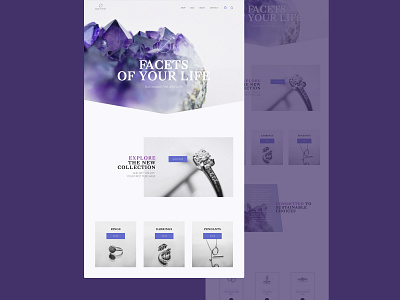 Jewellery website concept asymmetric ecommerce front page jewellery online store purple ui web design web ui website