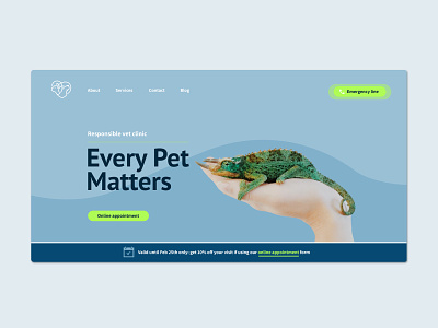 Website hero area // Veterinary clinic // Redesign animal blue front page green and blue hero image hero section ui veterinary web design website