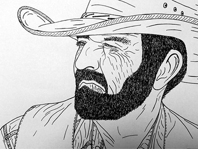 Wise Beyond The Years beard cowboy hat ink old pen sketch western wise