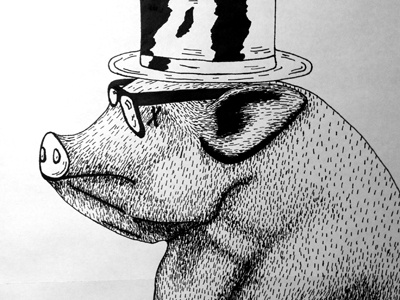 The Blind Pig blind illustration ink pen pig snowboard