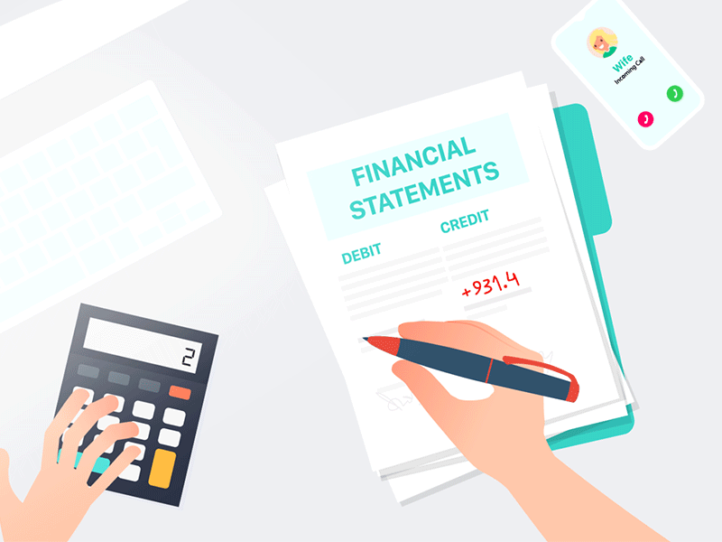 Financial Statements animation calculator chart creditcard debit finance statement