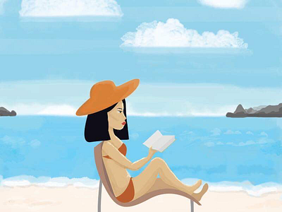 Dreaming of Summer illustration reading seaside