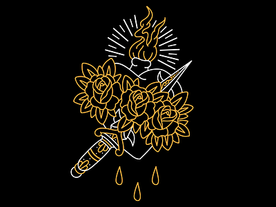 Sacred Heart born2lose branding dagger design flame illustration logo mono line poser roses sacred heart simple vector