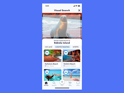 Visual search - Find Similar Experiences animals beaches colorful explore for you rating interaction design product design selector ui design ui elements ui interactions visual search visual search selector