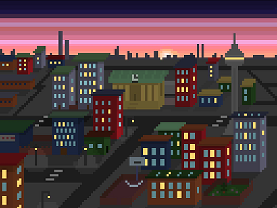 City sunset art city landscape pixel art