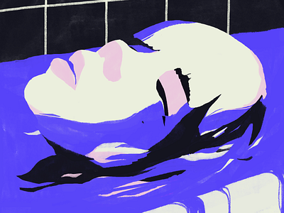 Melancholy artwork bath blue editorial face girl illustration music pink portrait sad water