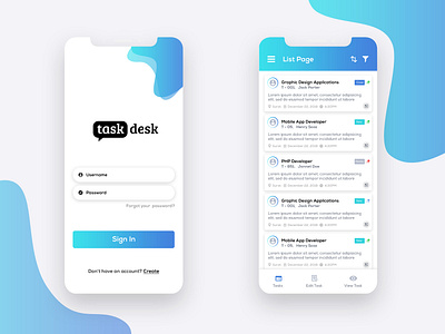 Task Desk Mobile App ( Login & List Page ) app design icon illustrator ux vector